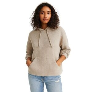 Aerie‎ Waffle Knit Hoodie Taupe Oversized Pullover M Cozy Lounge Sweatshirt